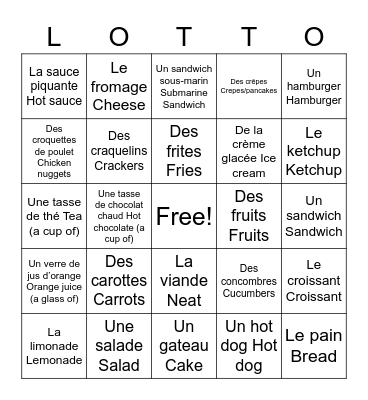 Au restaurant: Lotto! Bingo Card