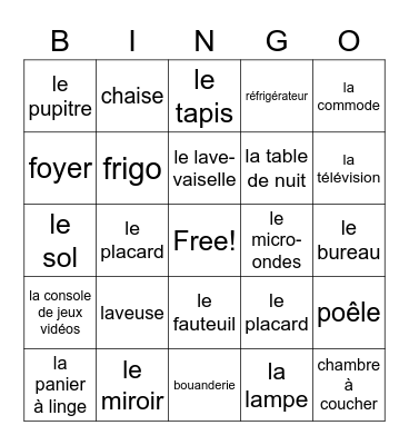 Vocabulaire de la Maison Bingo Card