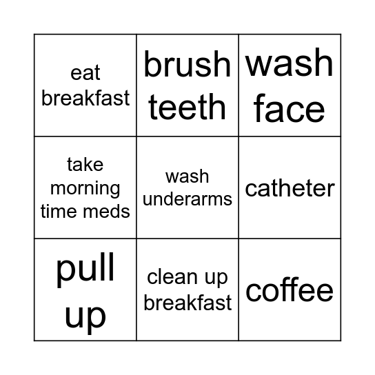 Morning Routine Bingo Card