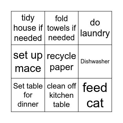 Afternoon Routine Bingo Card