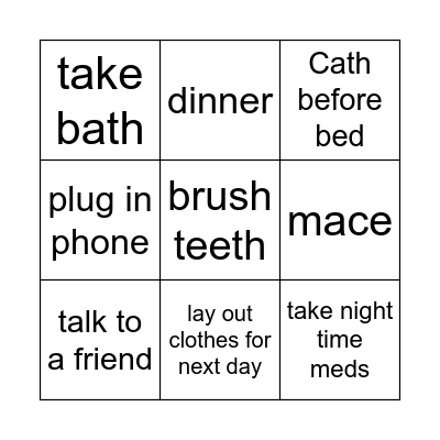 Evening Routine Bingo Card