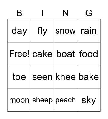 Long Vowel Sounds Bingo Card