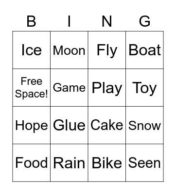 Long Vowel Sounds Bingo Card