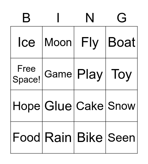 Long Vowel Sounds Bingo Card
