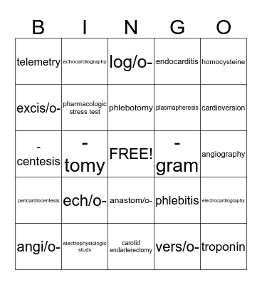 Medical Terminology Bingo! Bingo Card