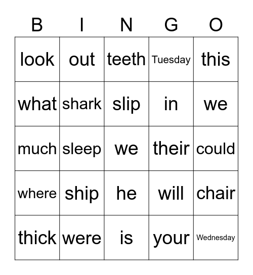 CLC Sight Word & Digraph Bingo (variation 1) Bingo Card