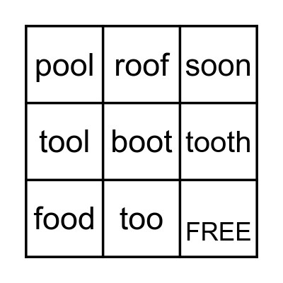 Long oo sounds Bingo Card