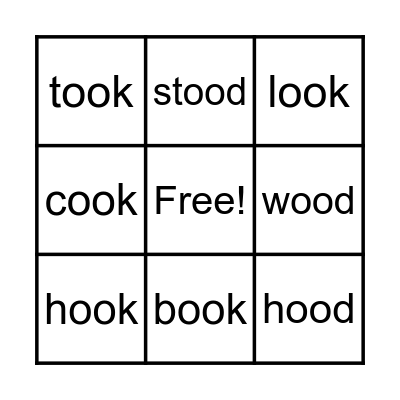Short oo sounds Bingo Card