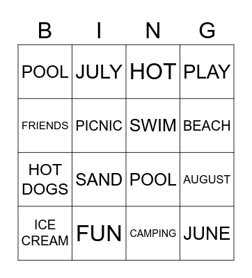 Summer Bingo 2021 Bingo Card
