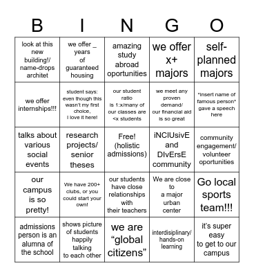 College Admissions Talk Bingo Card