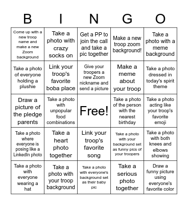 Troop Game Bingo Card