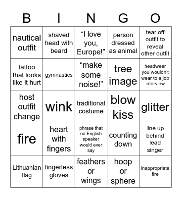 Eurovision Bingo Card