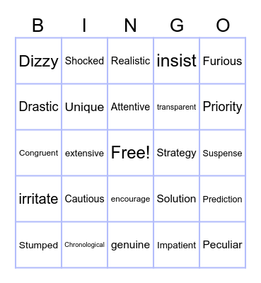 Vocabulary Bingo Card