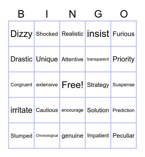 Vocabulary Bingo Card