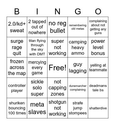 iron banner rage Bingo Card