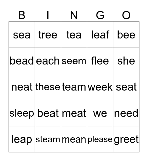 Long E Bingo Card