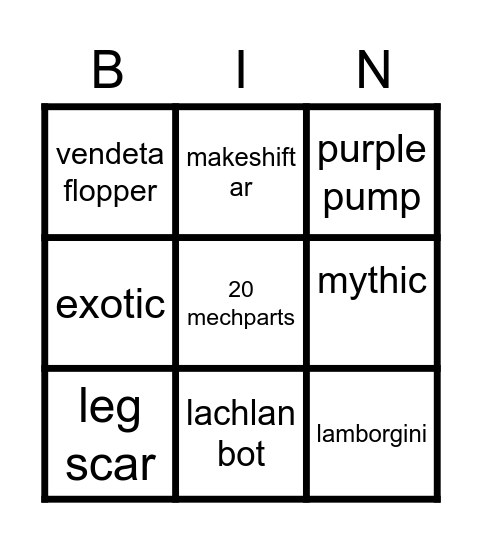 fortnite Bingo Card