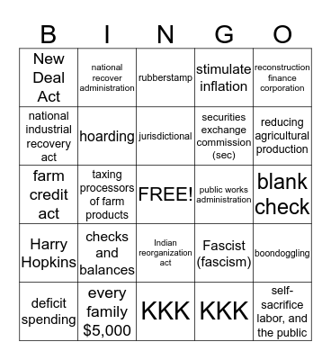 APUSH CH 33-34 Bingo Card