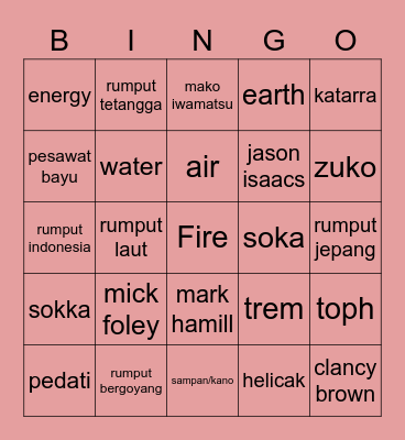 Aya Bingo Card