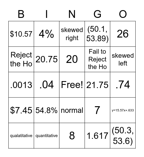 Prob-Stats Bingo Card