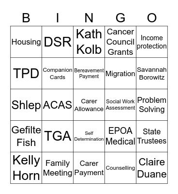 Social Work Day 2015 -  Social Work Bingo Card