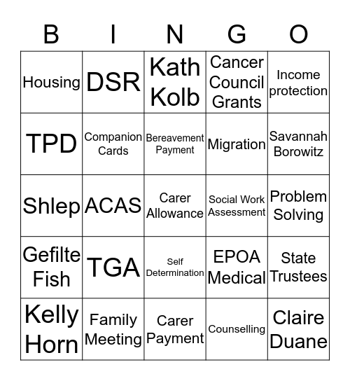 Social Work Day 2015 -  Social Work Bingo Card