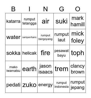 AYA Bingo Card