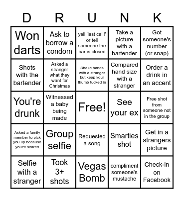 Bar Bingo Card