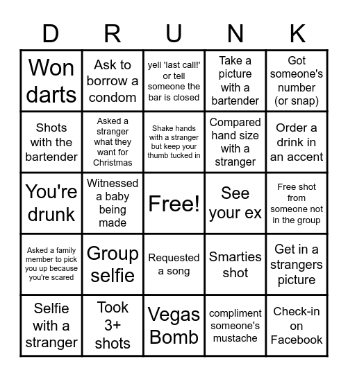 Bar Bingo Card