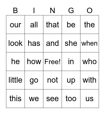 SIGHT WORDS Bingo Card