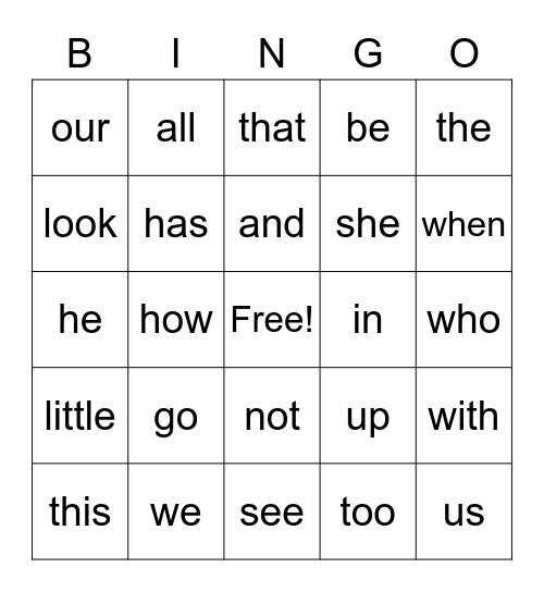 SIGHT WORDS Bingo Card
