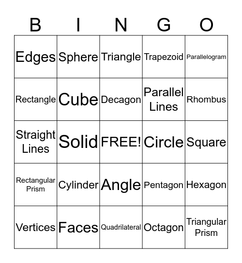 Polygons and Solids Bingo Card