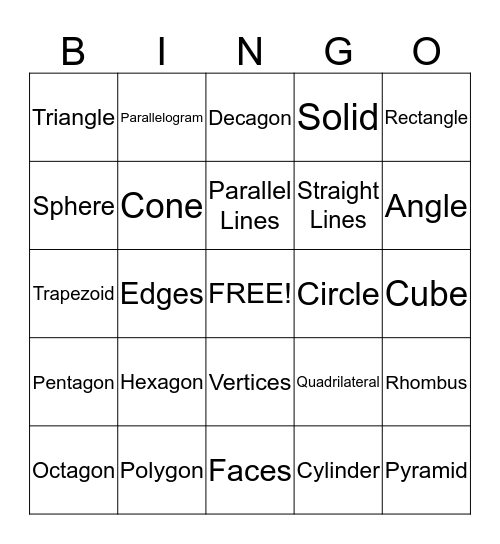 Polygons and Solids Bingo Card