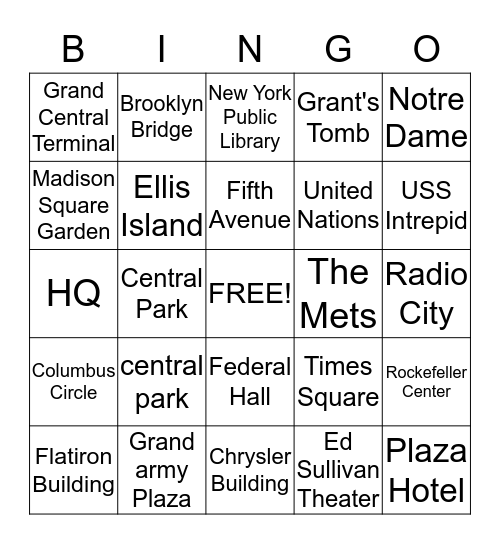 New york  Bingo Card