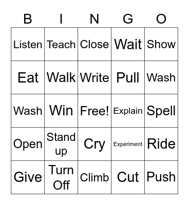 Verbs Bingo Card