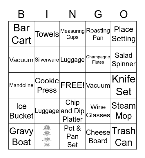 Suzy's Bridal Bingo Card