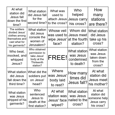Stations of the Cross Bingo Card