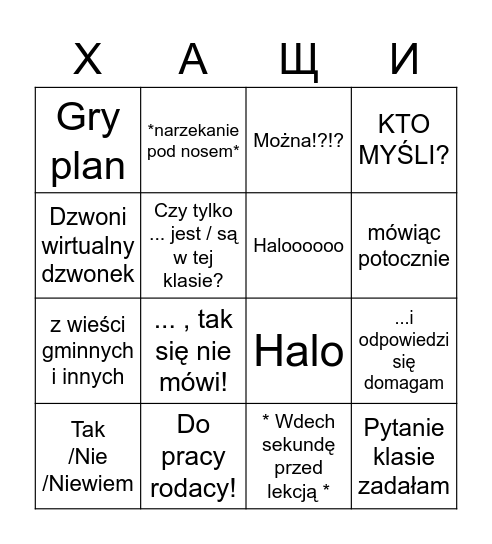 Chaszczi Bingo Card