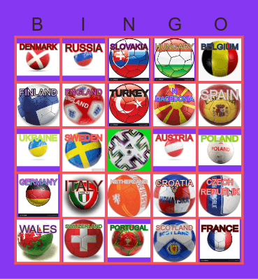 UEFA EURO 2020 Bingo Card