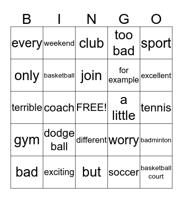 L2 Bingo Card