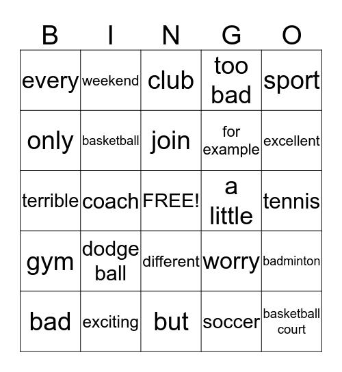 L2 Bingo Card