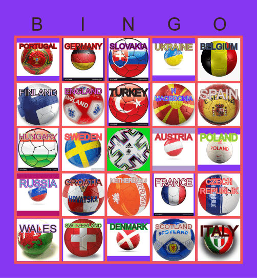 UEFA EURO 2020 Bingo Card