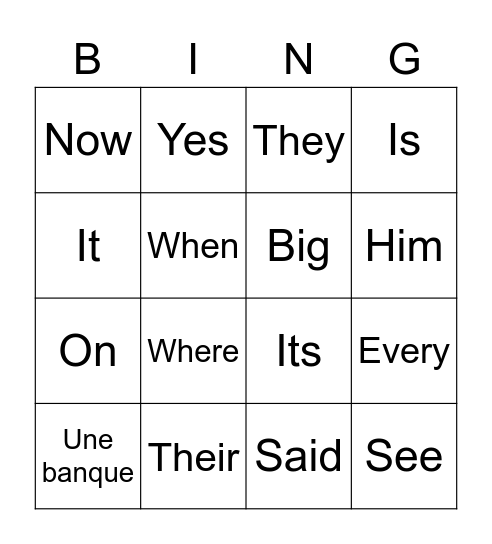 Sight Words Bingo Card