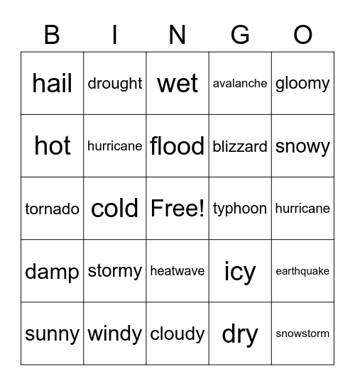 Weather Bingo Card