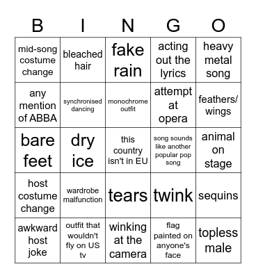 EUROVISION 2021 Bingo Card