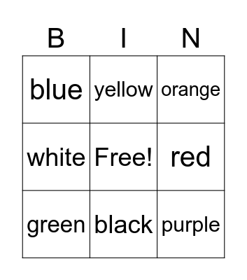 colors Bingo Card