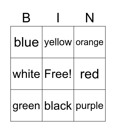 colors Bingo Card