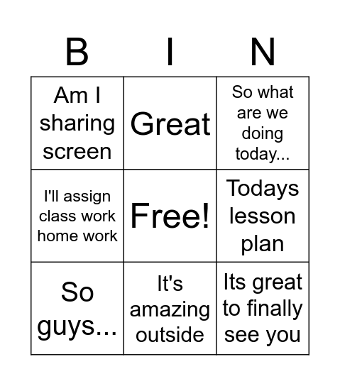 Untitled Bingo Card