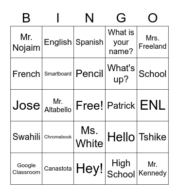 ENL Class Bingo Card