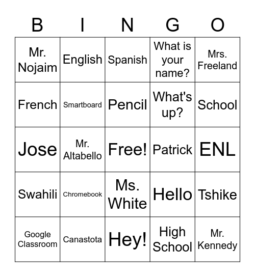 ENL Class Bingo Card